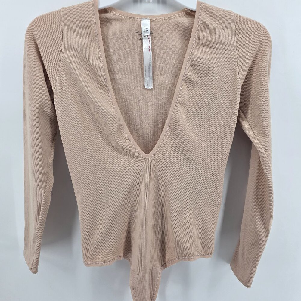 Out From Under Tan Ribbed Bodysuit – Size M/L – Free‎ People Deep V-Neck
